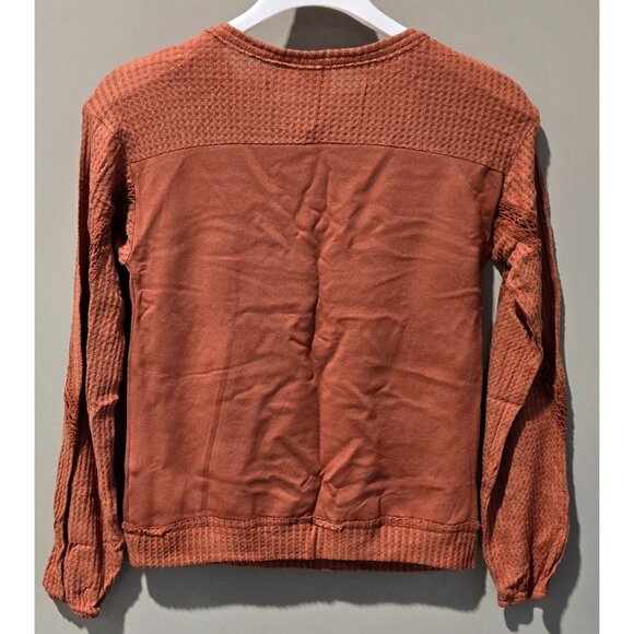 Knox Rose Lace Cutout Thermal & Waffle Knit Cave Brown LS Top - Picture 5 of 8